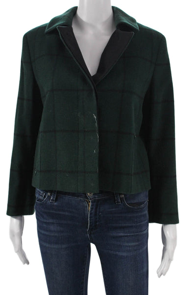 Akris Punto Womens Basic Jacket Wool Plaid Green Button Size 8