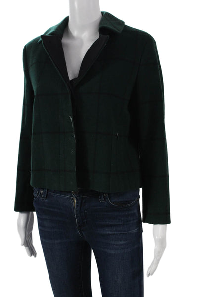 Akris Punto Womens Basic Jacket Wool Plaid Green Button Size 8