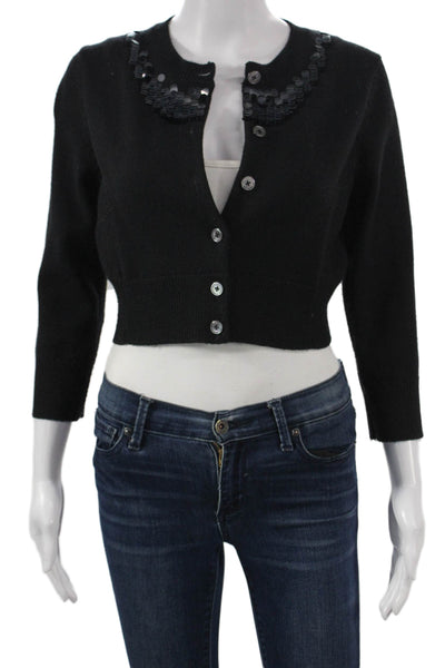 Marc Jacobs Womens Cardigan Black Wool Blend 3/4 Sleeve Size XS