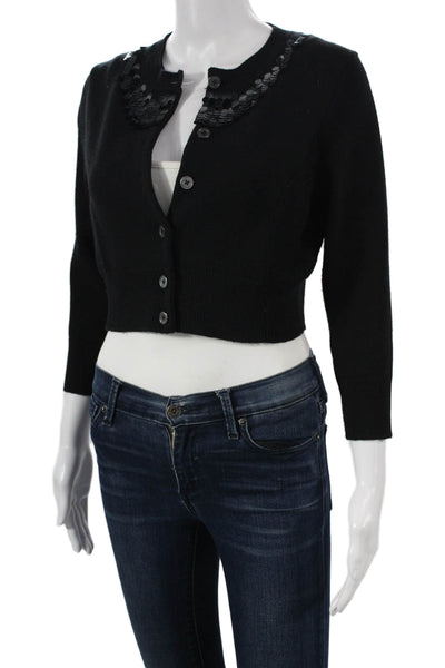 Marc Jacobs Womens Cardigan Black Wool Blend 3/4 Sleeve Size XS
