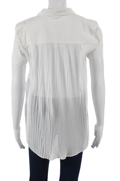 Exetera Womens Tunic White Cotton Collared Button Short Sleeve Size 38