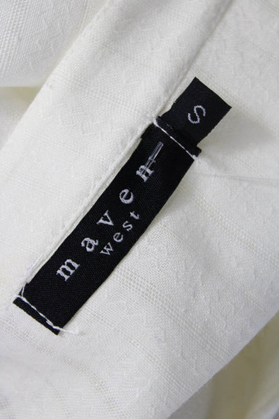 Maven West Womens Tunic Blouse White Linen V-Neck Short Sleeve Size S