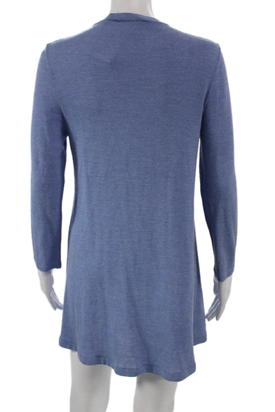 Giorgio Villa Women Blue Knit Henley Shift Dress Long Sleeve Size S