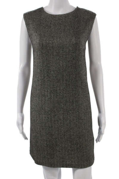 Designer Womens Wool Blend Black Shift Jacket Boat Neck Sleeveless Size M