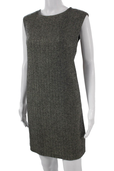 Designer Womens Wool Blend Black Shift Jacket Boat Neck Sleeveless Size M