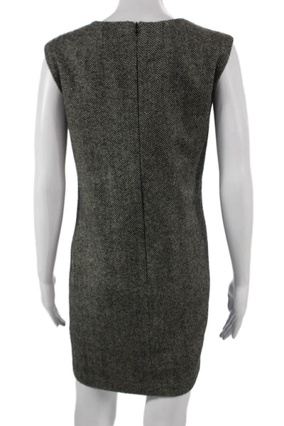 Designer Womens Wool Blend Black Shift Jacket Boat Neck Sleeveless Size M