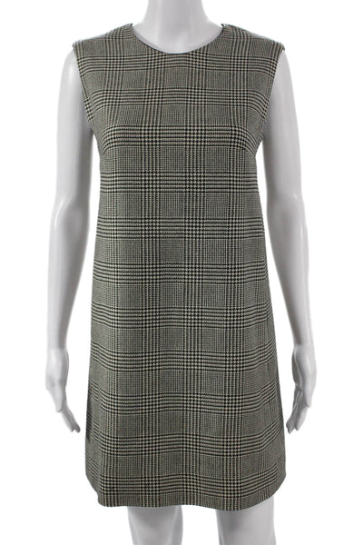 Designer Womens Multicolor Plaid Shift Dress Sleeveless Crew Neck Short Size M