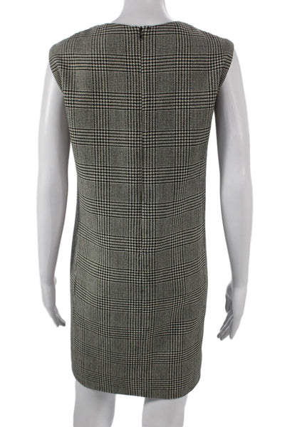 Designer Womens Multicolor Plaid Shift Dress Sleeveless Crew Neck Short Size M