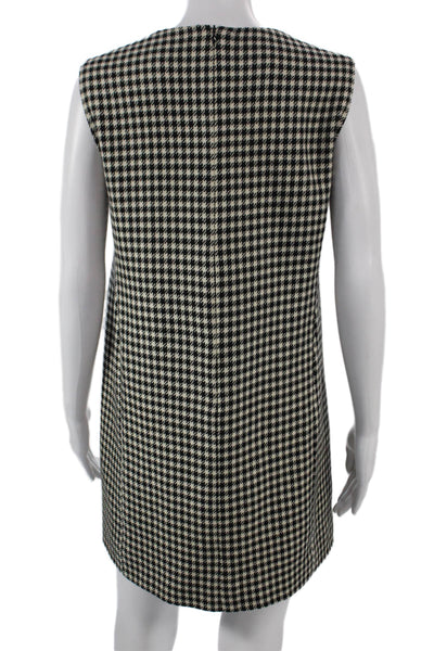 Designer Women Shift Dress Black Houndstooth Wool Blend Sleeveless Zip Size M
