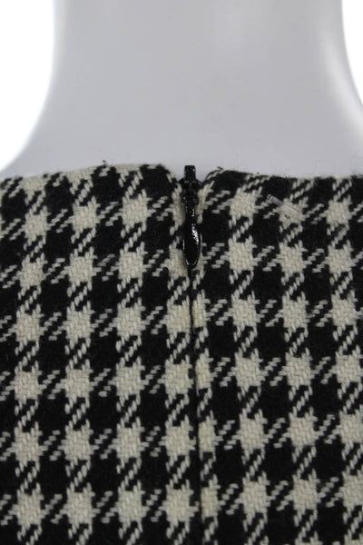 Designer Women Shift Dress Black Houndstooth Wool Blend Sleeveless Zip Size M