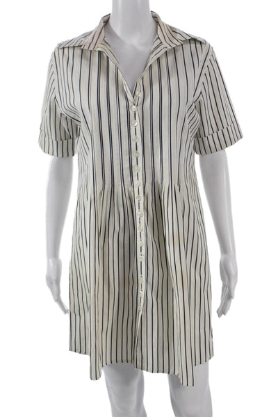 Pauw Womens Striped Shirt Dress Short Sleeve Collared White Size 3