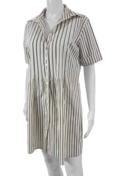 Pauw Womens Striped Shirt Dress Short Sleeve Collared White Size 3