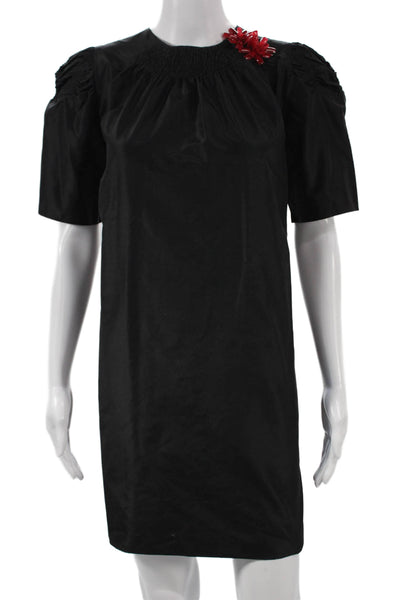 Isabella Tonchi Womens Shift Dress Black Silk Short Sleeve Size 42