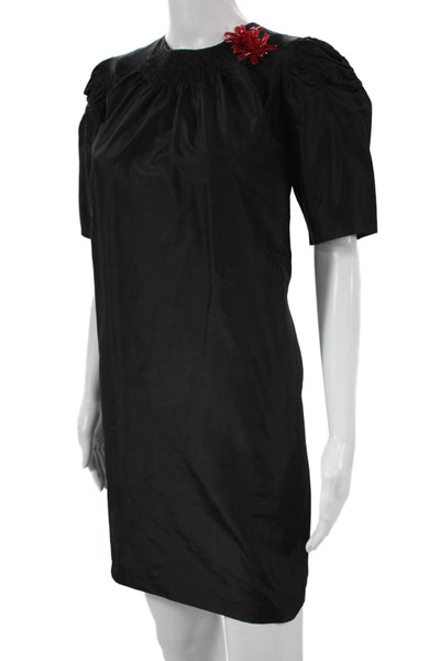 Isabella Tonchi Womens Shift Dress Black Silk Short Sleeve Size 42