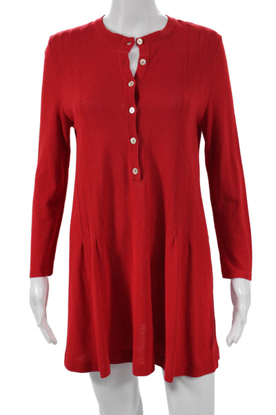 Giorgio Villa Womens Tunic Sweater Merino Wool Red Round Neck Longsleeve Size M