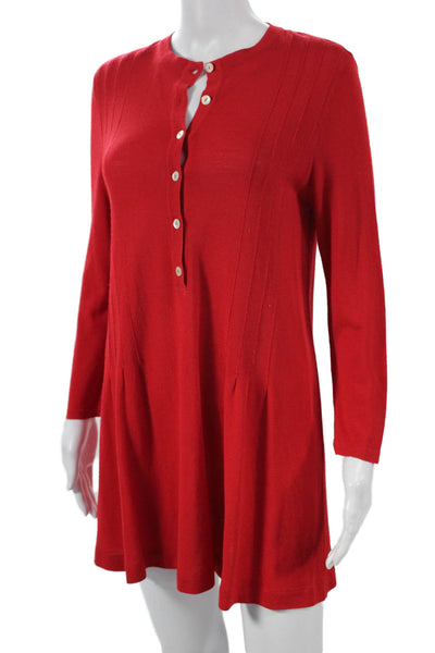 Giorgio Villa Womens Tunic Sweater Merino Wool Red Round Neck Longsleeve Size M