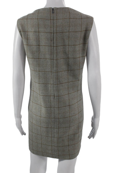Designer Womens Shift Dress Gray Wool Blend Sleeveless Check Zip Size S