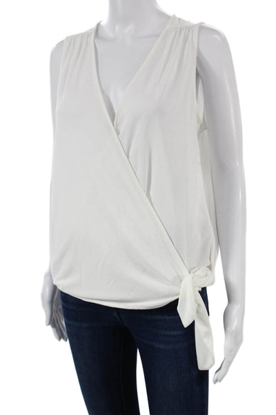 Banana Republic Womens Modal Sleeveless V Neck Tie Front Blouse White Size M