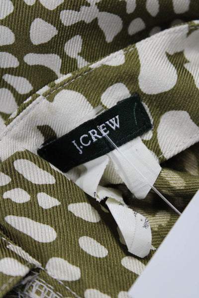 J Crew Women Silk Green Animal Print Boat Neck 3/4 Sleeve Basic Blouse Size 8