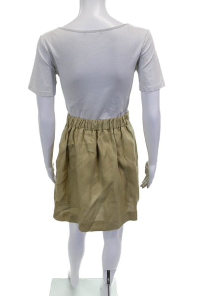 J Crew Womens A-Line Short Skirt Beige Cotton Drawstring Size 10