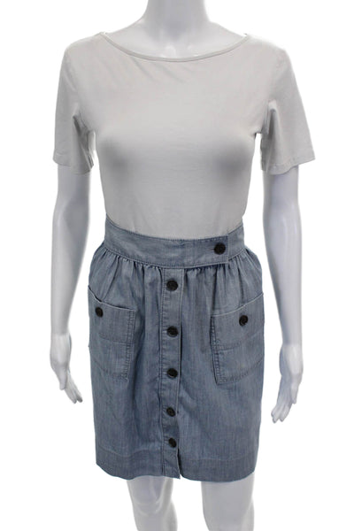 J Crew Womens Straight Pencil Skirt Blue Cotton Button Short Size 10