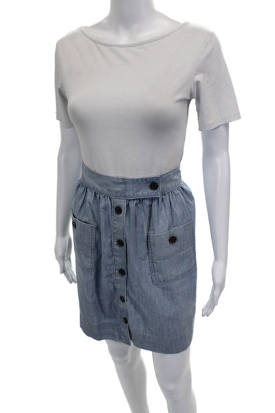 J Crew Womens Straight Pencil Skirt Blue Cotton Button Short Size 10