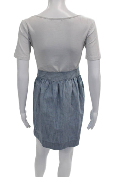 J Crew Womens Blue Cotton A-Line Skirt Button Short Size 10