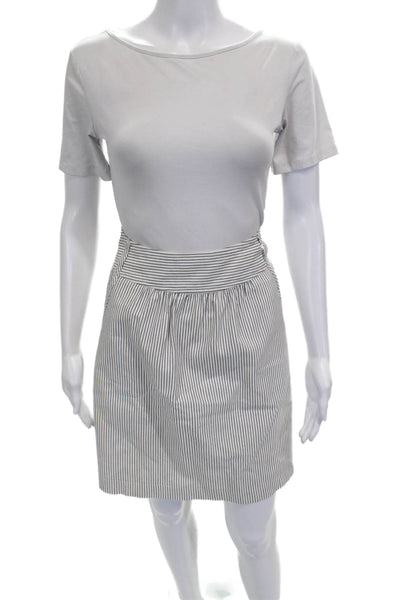Talbots Womens A-Line White Striped Short Cotton Skirt Zip Size 8P