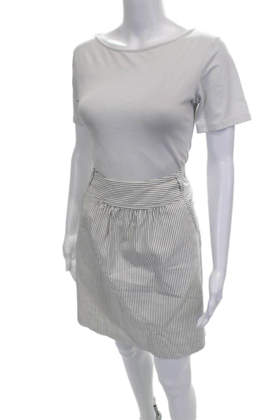 Talbots Womens A-Line White Striped Short Cotton Skirt Zip Size 8P