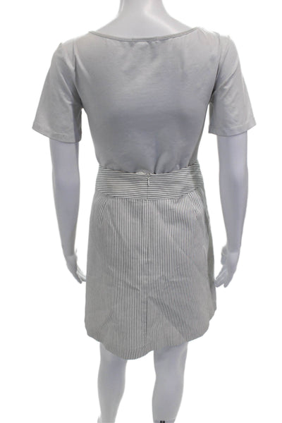 Talbots Womens A-Line White Striped Short Cotton Skirt Zip Size 8P