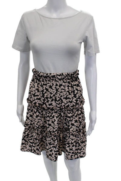 Marc Jacobs Womens Flare Skirt Black Silk Floral Short Pull On Size 6