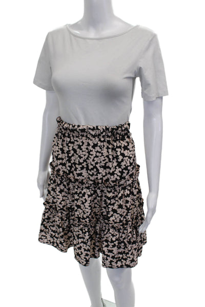 Marc Jacobs Womens Flare Skirt Black Silk Floral Short Pull On Size 6