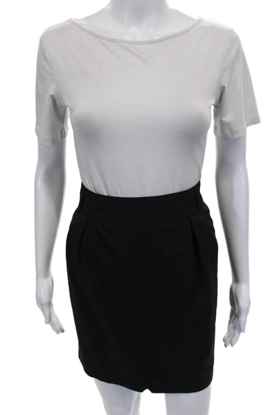 Wolford Women Black Wool Pencil Skirt Button Straight Short Size 8