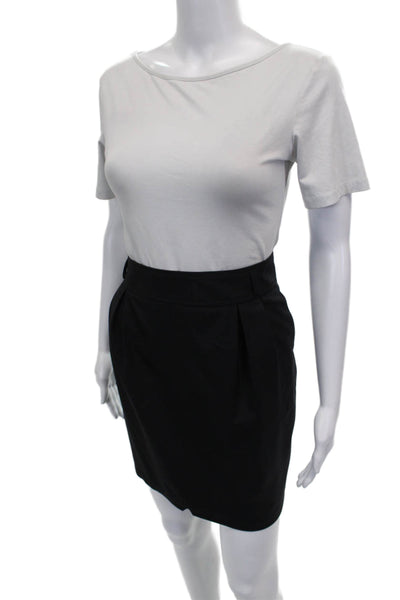 Wolford Women Black Wool Pencil Skirt Button Straight Short Size 8