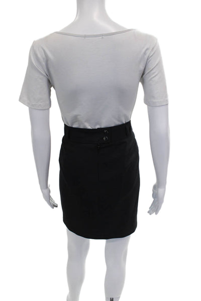 Wolford Women Black Wool Pencil Skirt Button Straight Short Size 8