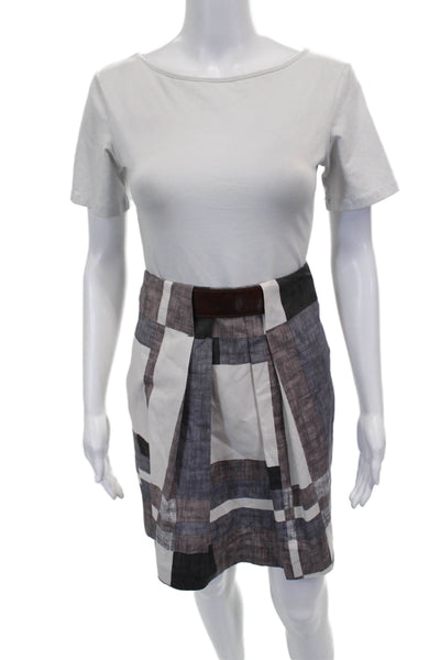 Gunex for Brunello Cucinelli Womens Pleated Multicolor Cotton Short Skirt Size 8