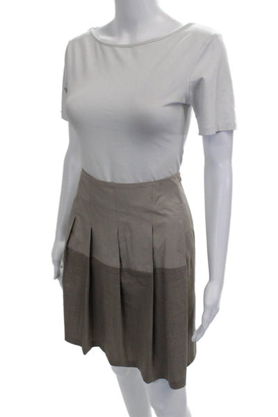 Gunex for Brunello Cucinelli Women Pleated Wool Skirt Brown Short Size 8