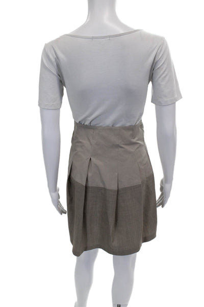 Gunex for Brunello Cucinelli Women Pleated Wool Skirt Brown Short Size 8