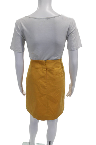 Akris Punto Womens Yellow Straight Pencil Skirt Short Cotton Blend Zip Size S