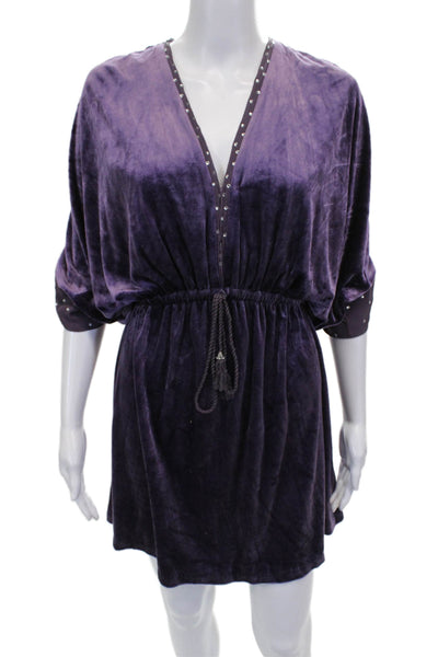 Juicy Couture Womens Purple Kaftan Dress V Neck 3/4 Sleeve Short Size XS Petite
