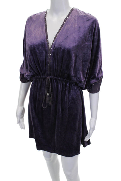 Juicy Couture Womens Purple Kaftan Dress V Neck 3/4 Sleeve Short Size XS Petite