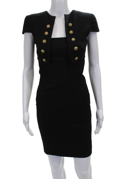 Alexander McQueen Womens Bodycon Suit Set Black Wool Square Neck Short Size 38