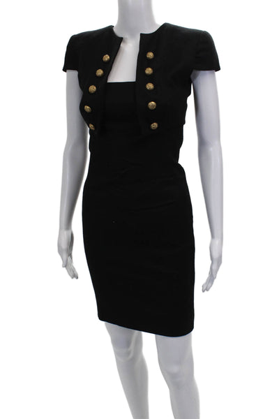 Alexander McQueen Womens Bodycon Suit Set Black Wool Square Neck Short Size 38