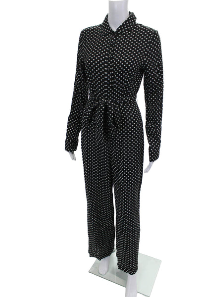 GB Womens Black Floral Rayon Collared Jumpsuit Long Sleeve Button Size S