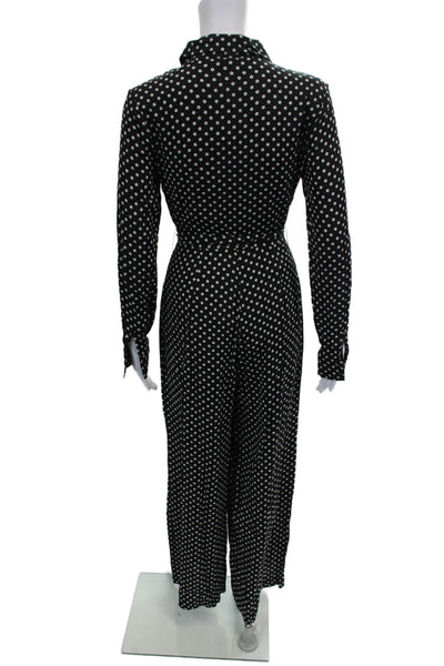 GB Womens Black Floral Rayon Collared Jumpsuit Long Sleeve Button Size S