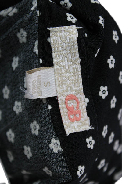 GB Womens Black Floral Rayon Collared Jumpsuit Long Sleeve Button Size S