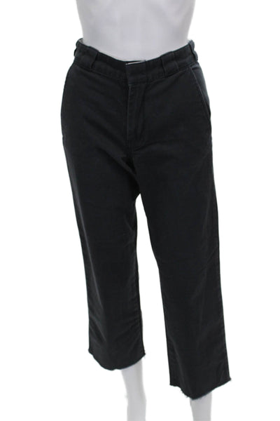 Reformation Women Cropped Pants Black Cotton Blend Button Size 24
