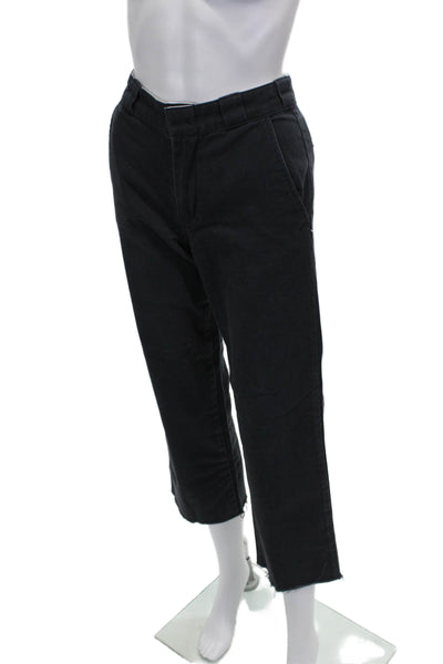 Reformation Women Cropped Pants Black Cotton Blend Button Size 24
