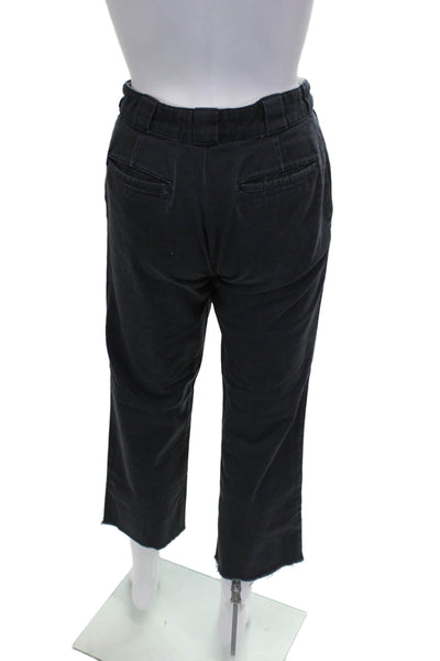Reformation Women Cropped Pants Black Cotton Blend Button Size 24