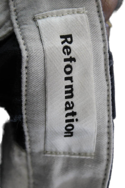 Reformation Women Cropped Pants Black Cotton Blend Button Size 24